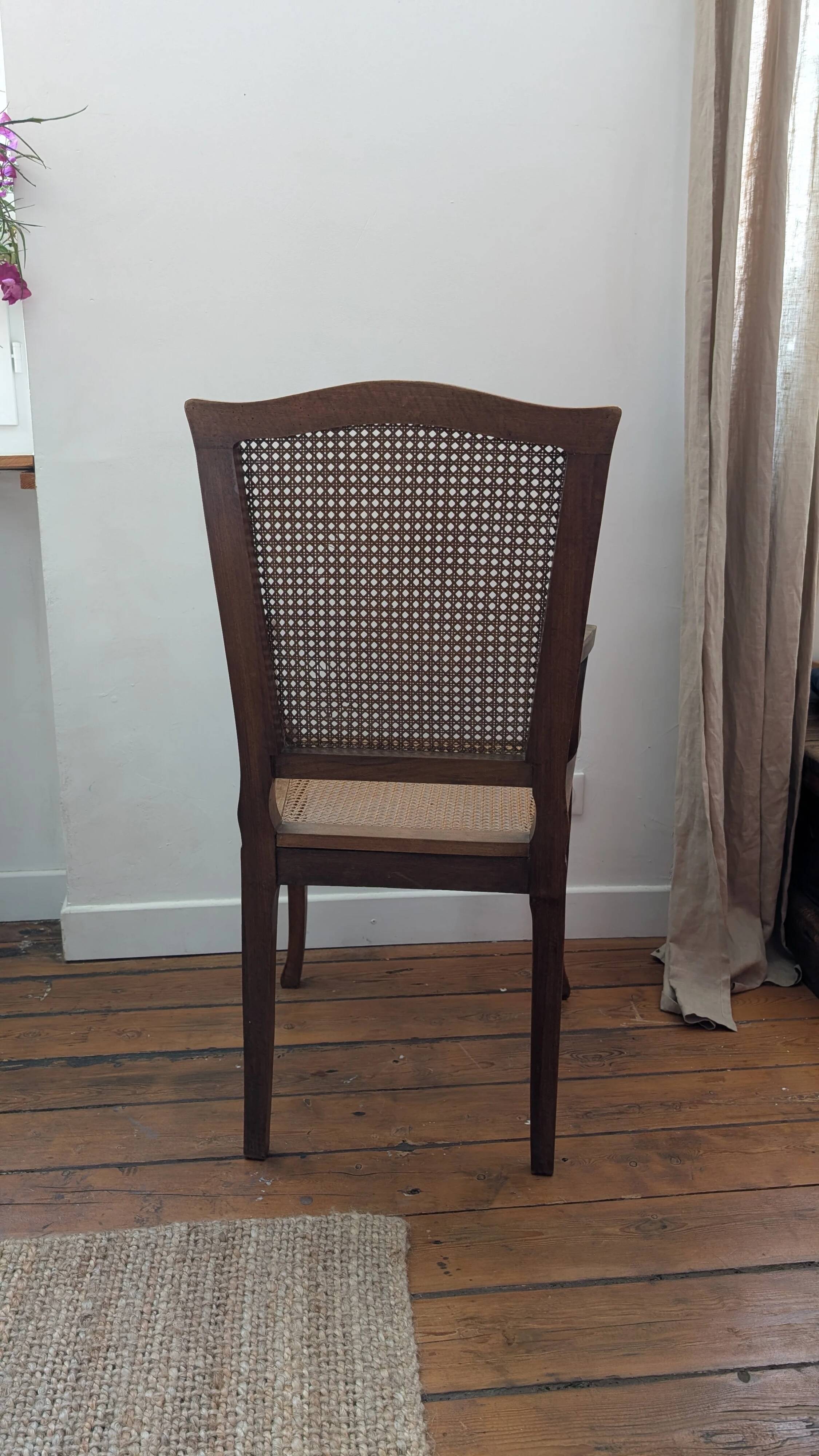 Antique Louis XVI style armchair in wood and caning