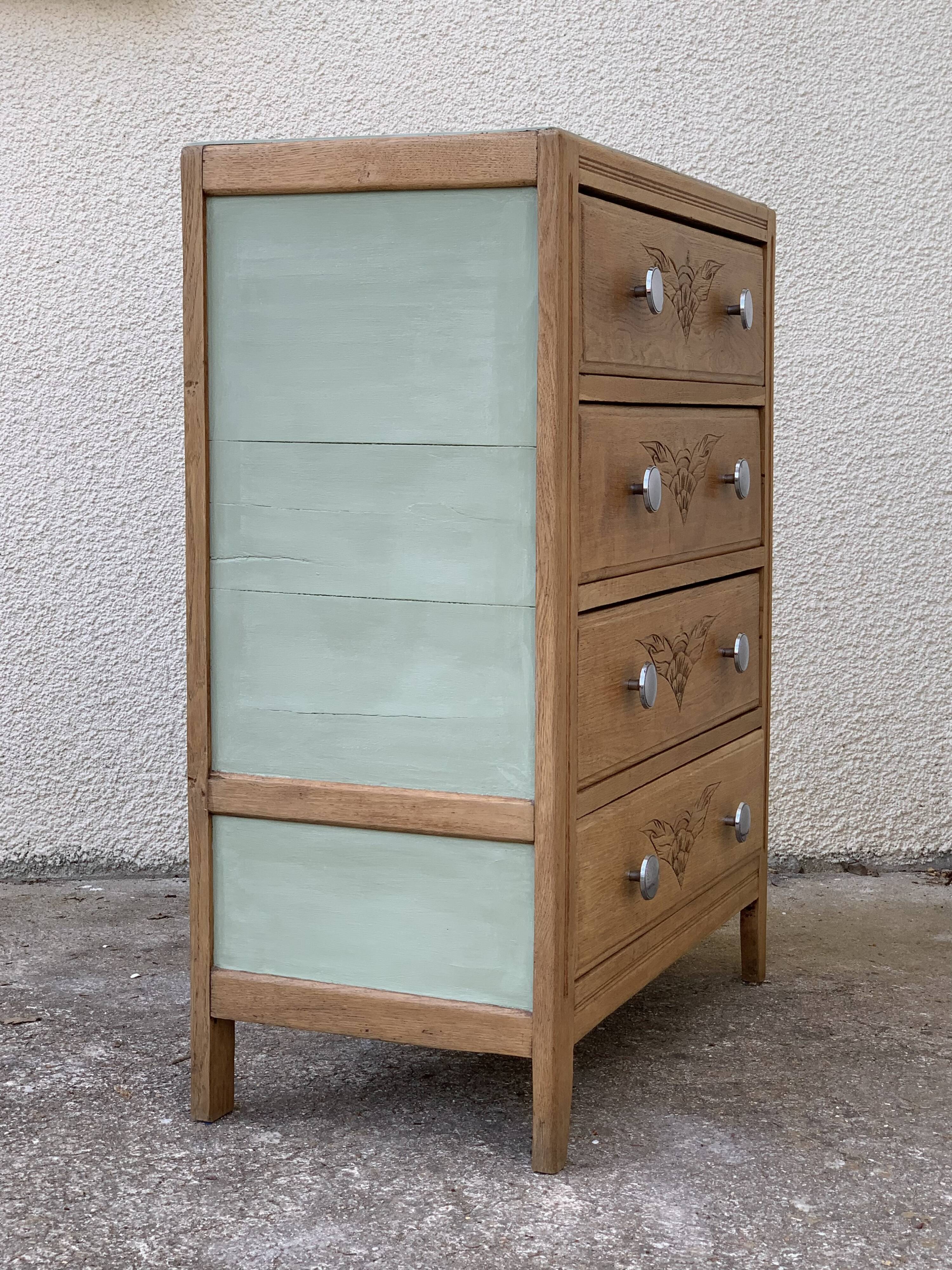 Art deco chest of drawers raw wood and khaki