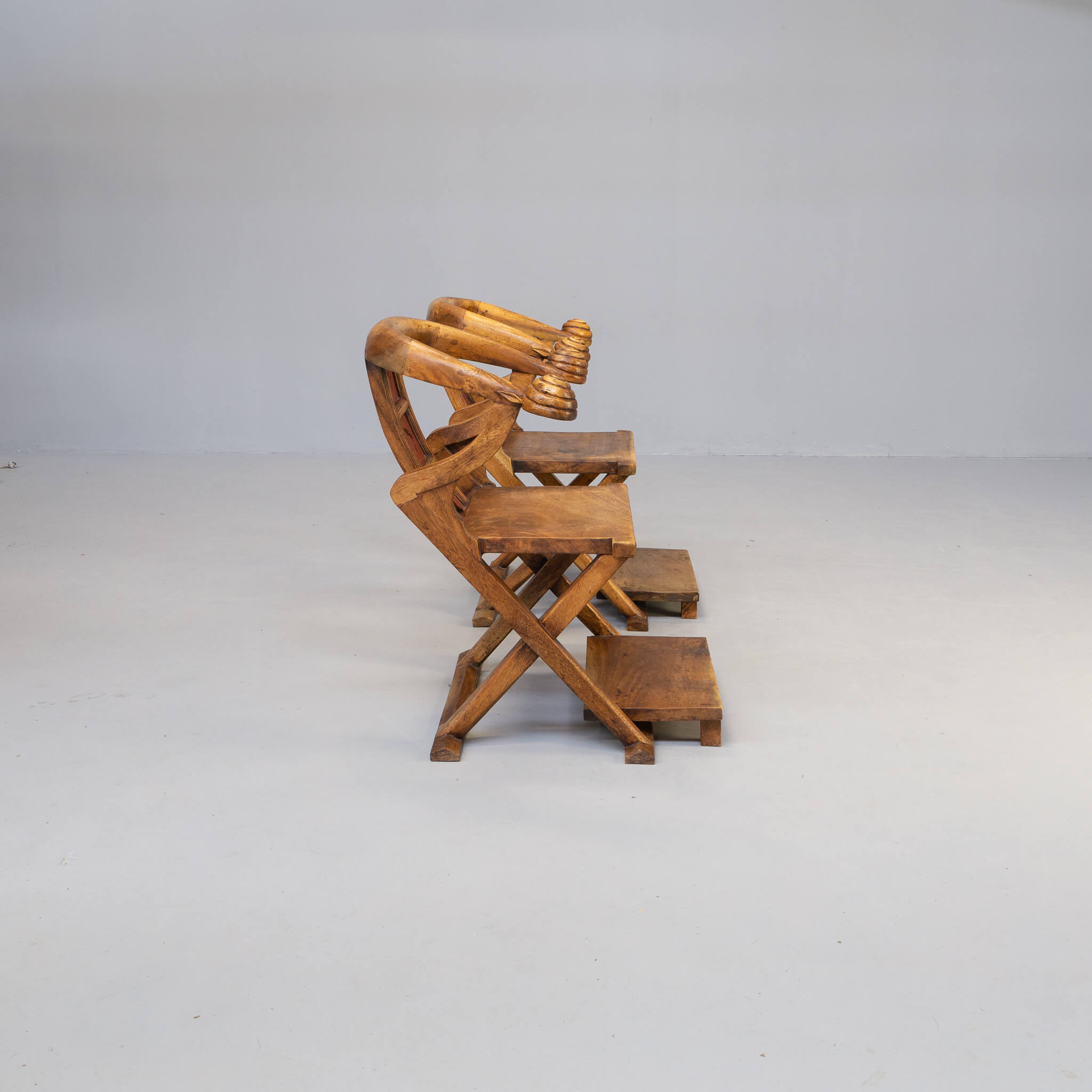 70s handmade wood carved throne chair