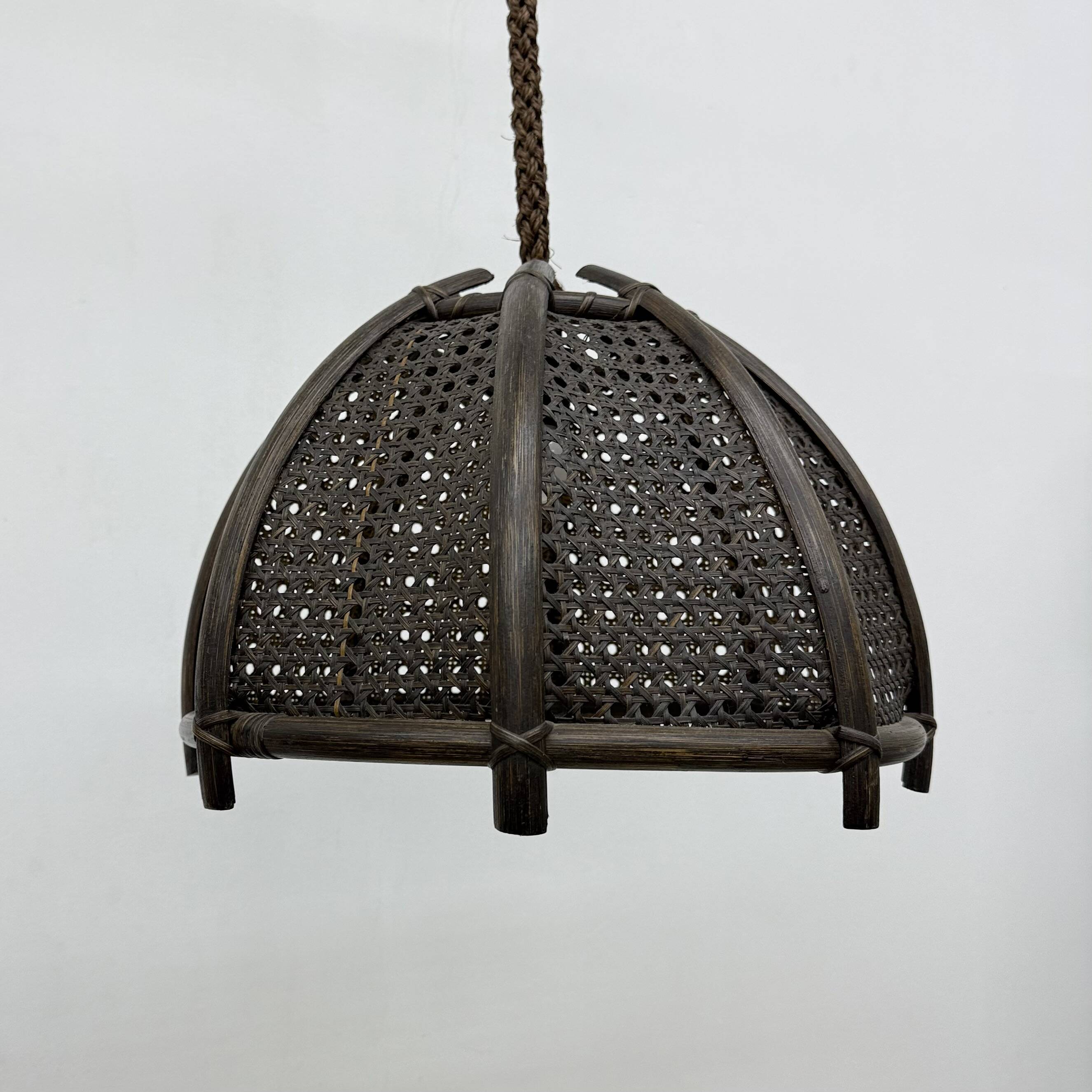 Vintage rattan and webbing hanging lamp 1970s retro