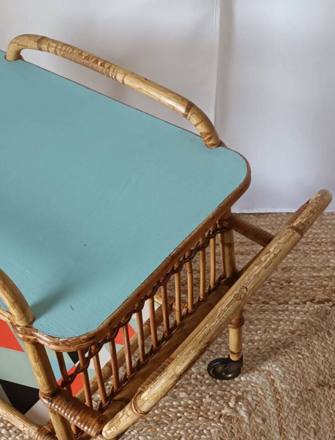 Vintage bamboo and rattan serving cart