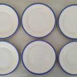 White Porcelain Cheesecake Dessert Plates with Blue Border and Gold Fillet