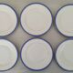 White Porcelain Cheesecake Dessert Plates with Blue Border and Gold Fillet