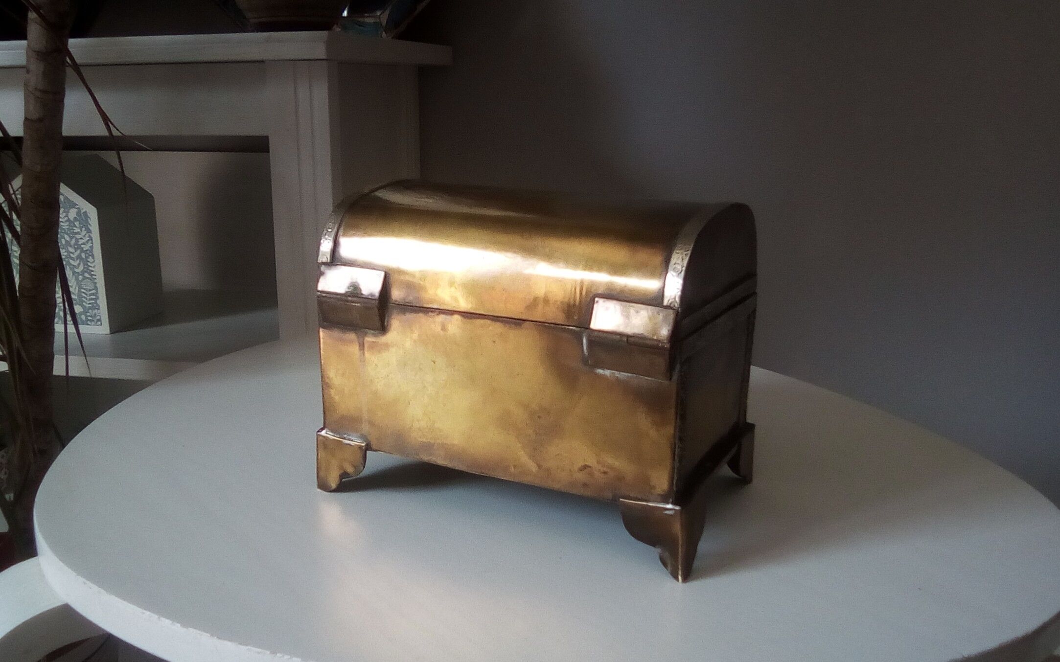 Old jewelry chest in solid brass