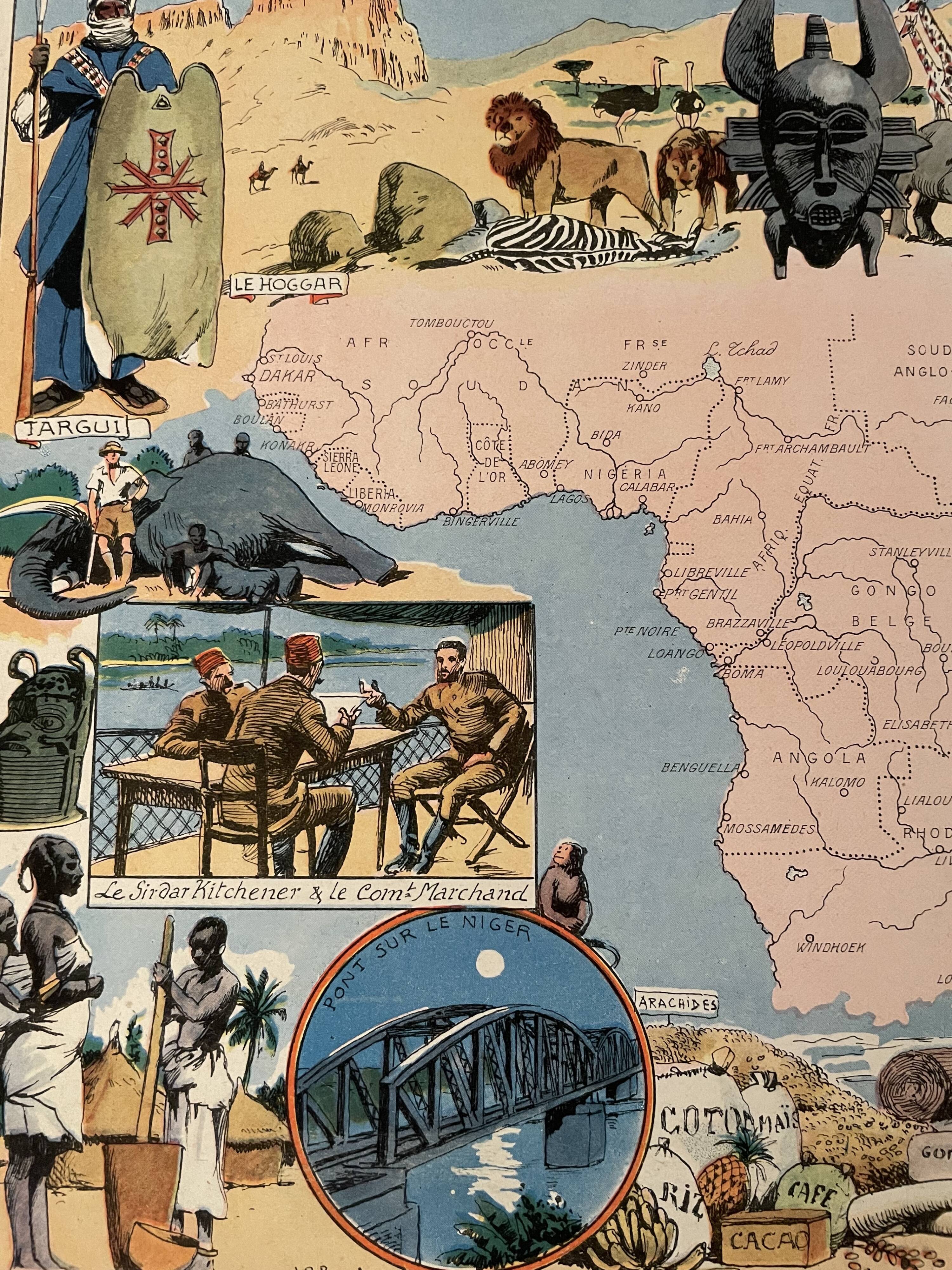 Old illustrated map of Central Africa from 1948 - JP Pinchon