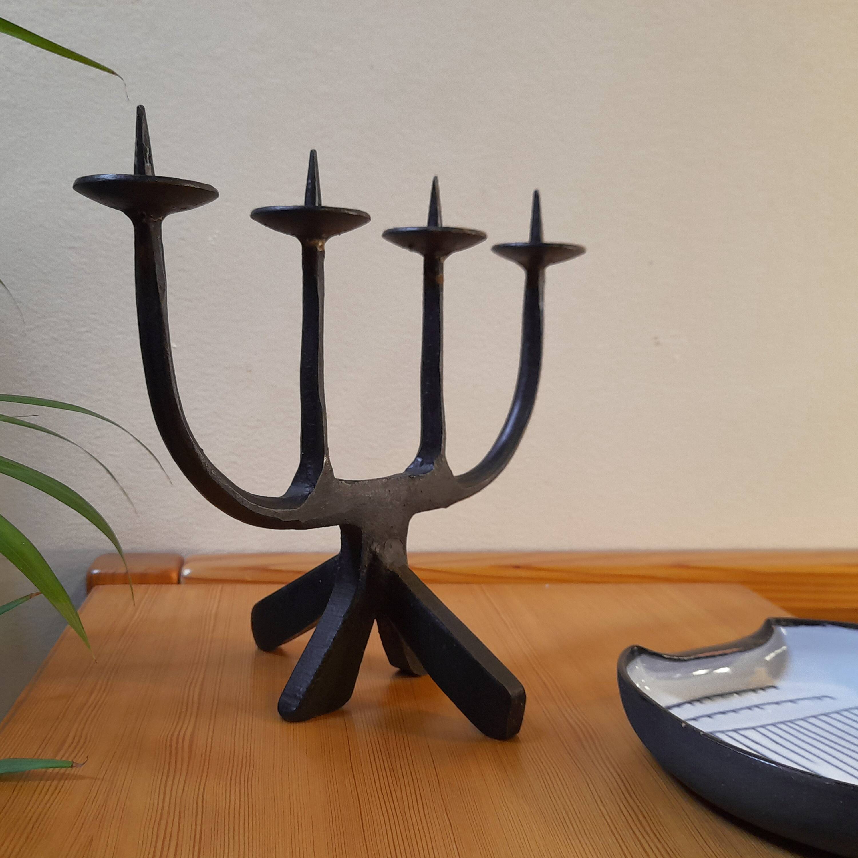 Brutalist wrought iron candlestick, 1960s