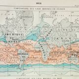 Old engraving 1898, Water temperatures, map • Lithograph, Original plate