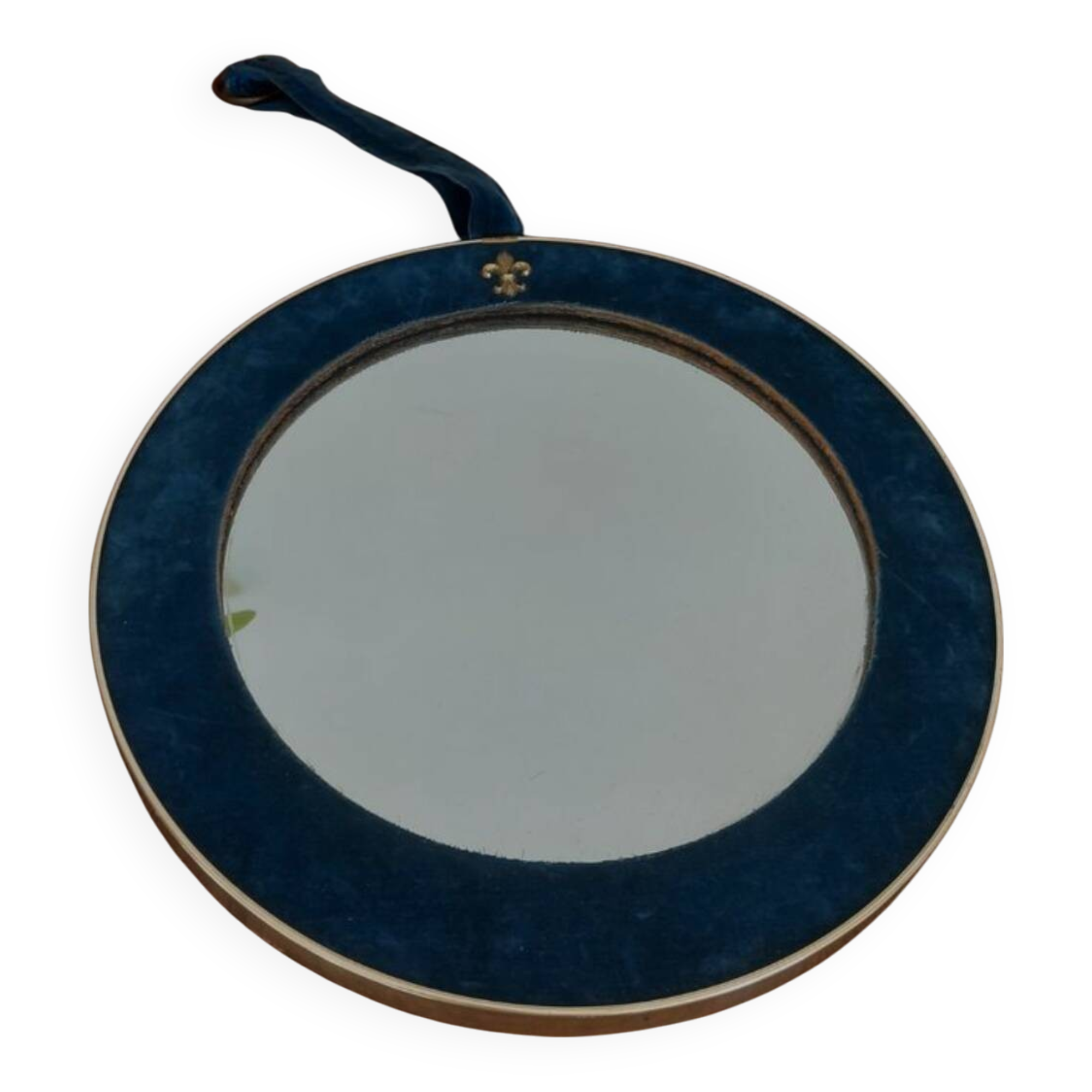 Vintage round mirror - Blue and gold velvet