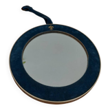 Miroir rond vintage en velours bleu et doré