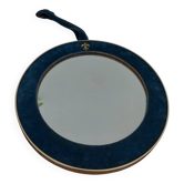 Miroir rond vintage en velours bleu et doré
