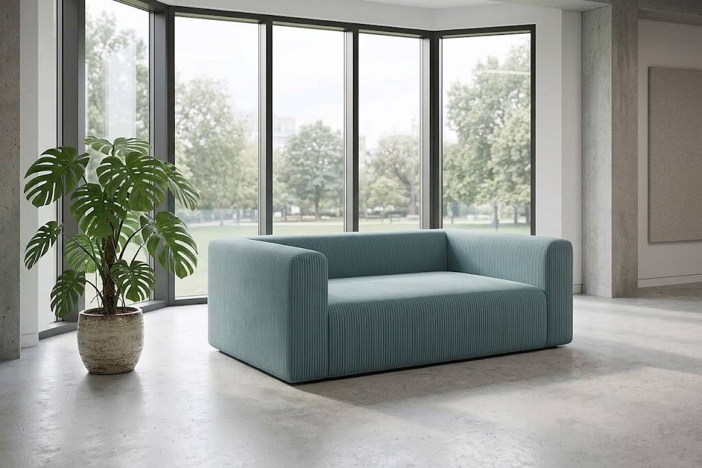 Rectangular blue velvet sofa