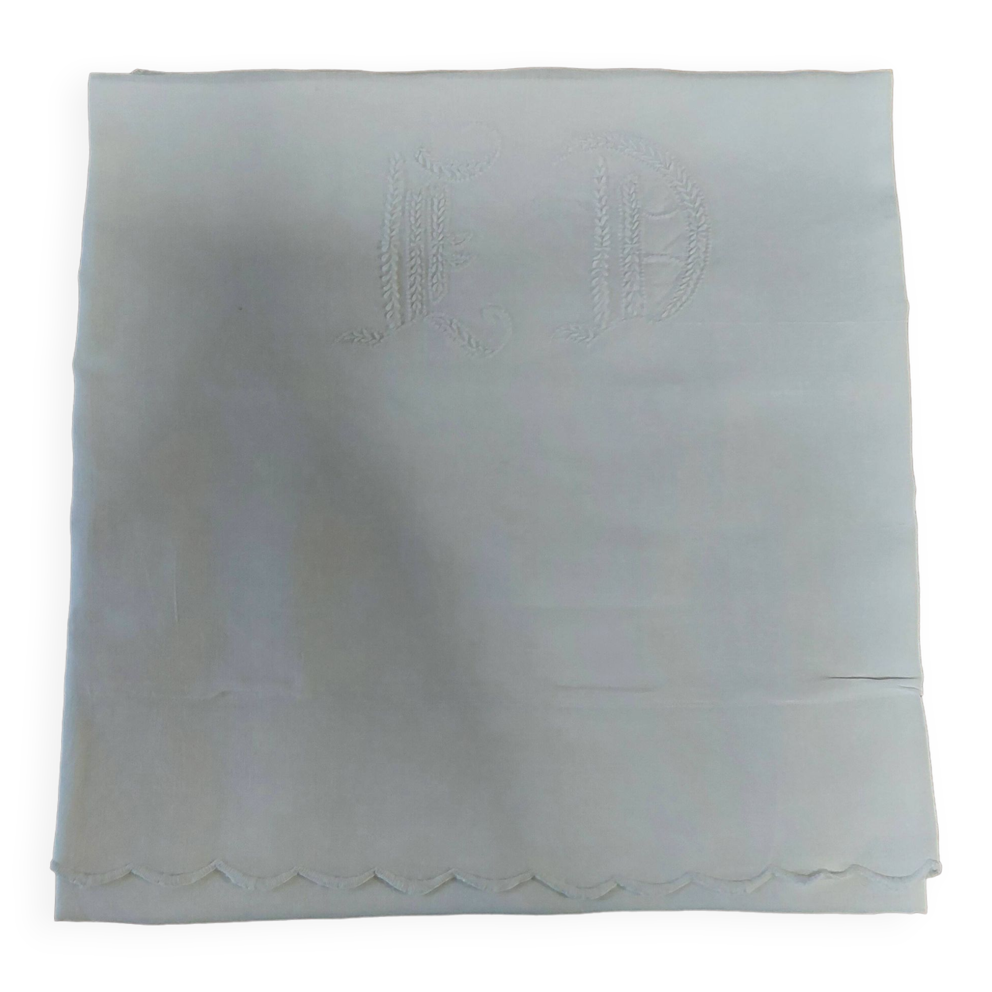 Old white linen pillowcase embroidered monogram ED 65 x 65 cm
