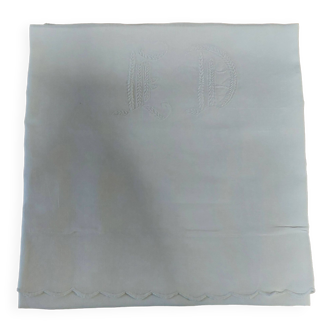 Taie d'oreiller ancienne lin blanc monogramme brodé ED 65 X 65 cm