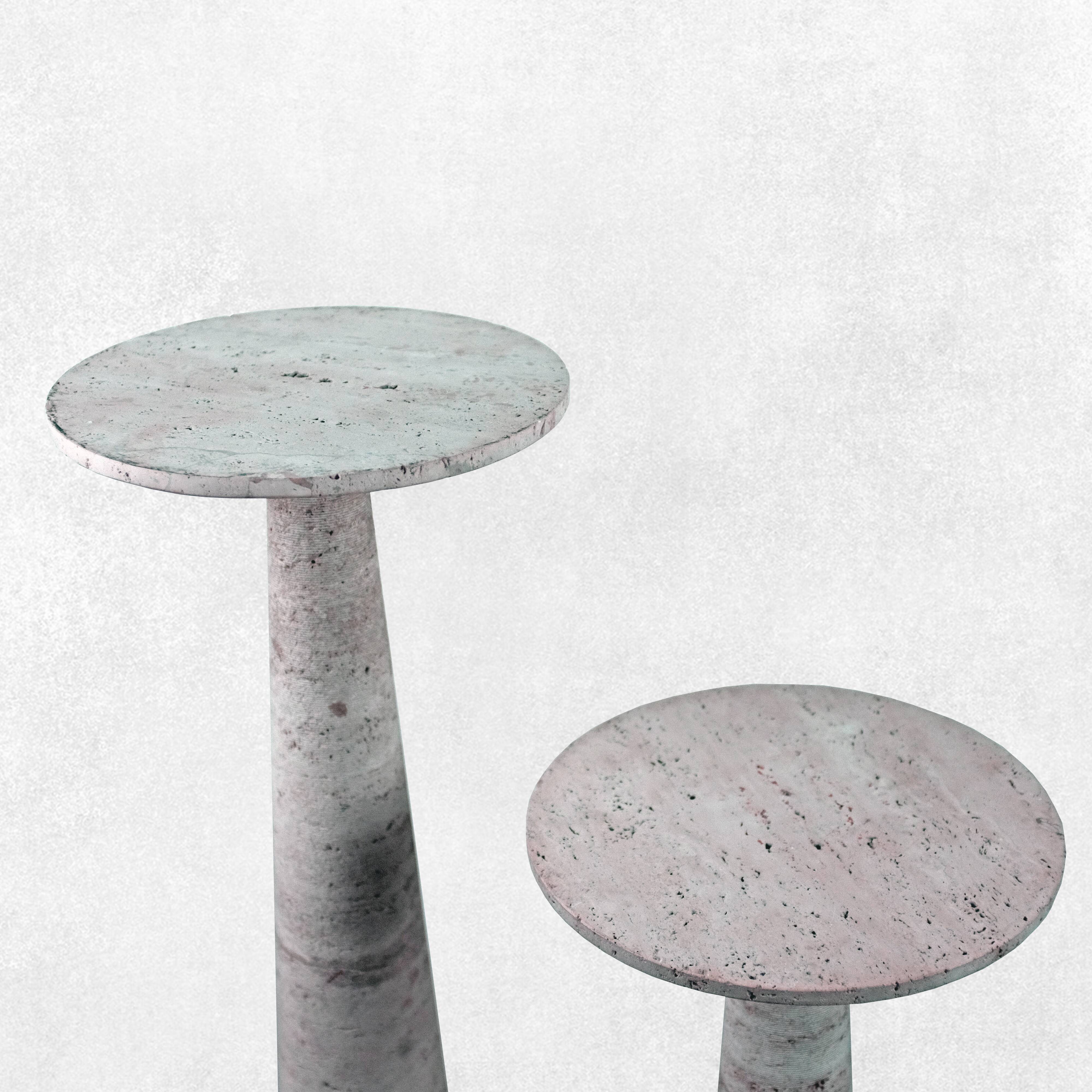 Pair of sellettes Giusti and Di Rosa in travertine, editions of the Centre Pompidou