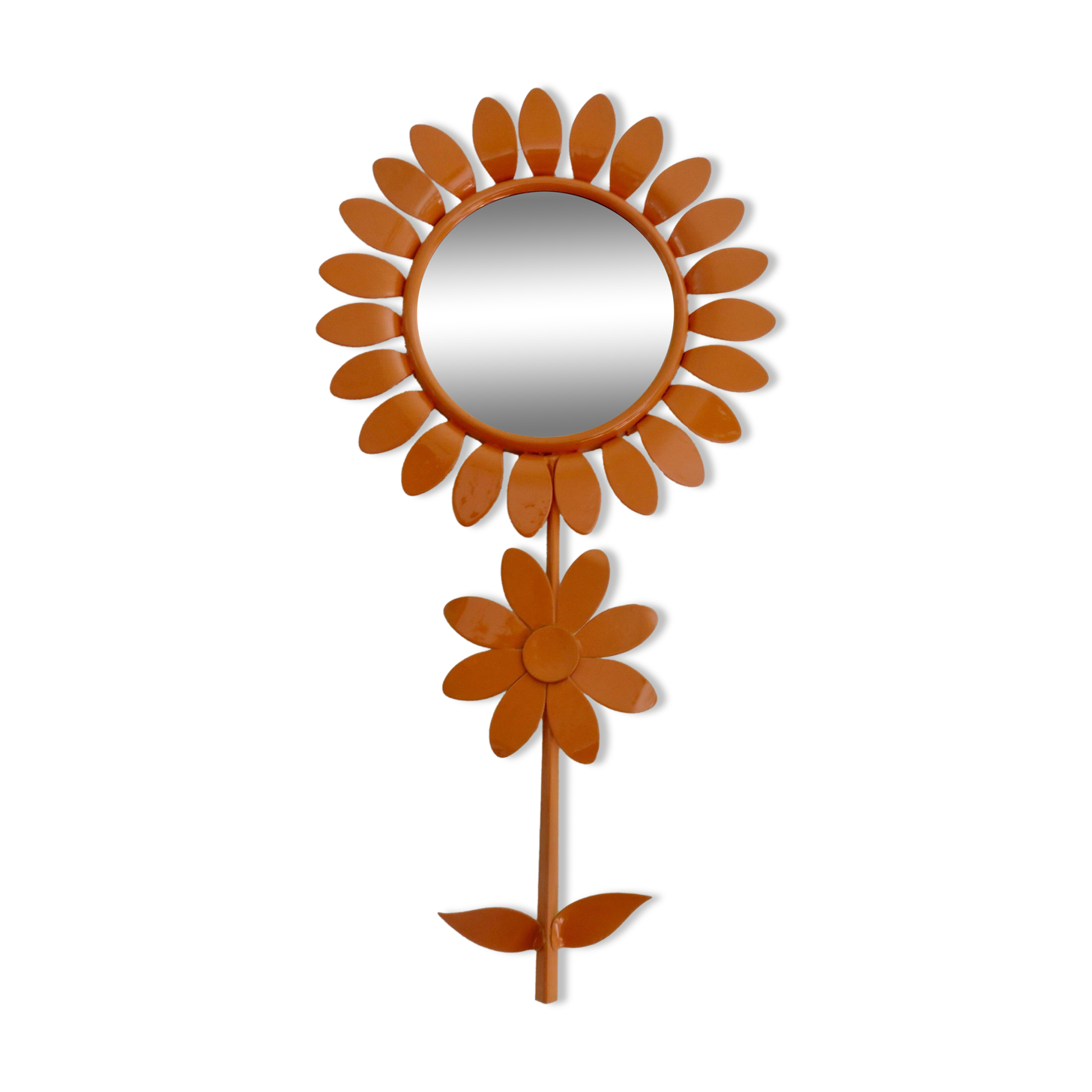 Large 1970s "flower" mirror in orange metal