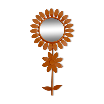 Large 1970s "flower" mirror in orange metal