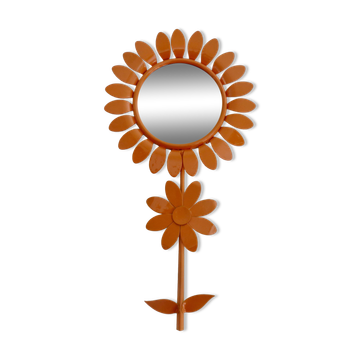 Grand miroir "fleur" 1970 en métal orange