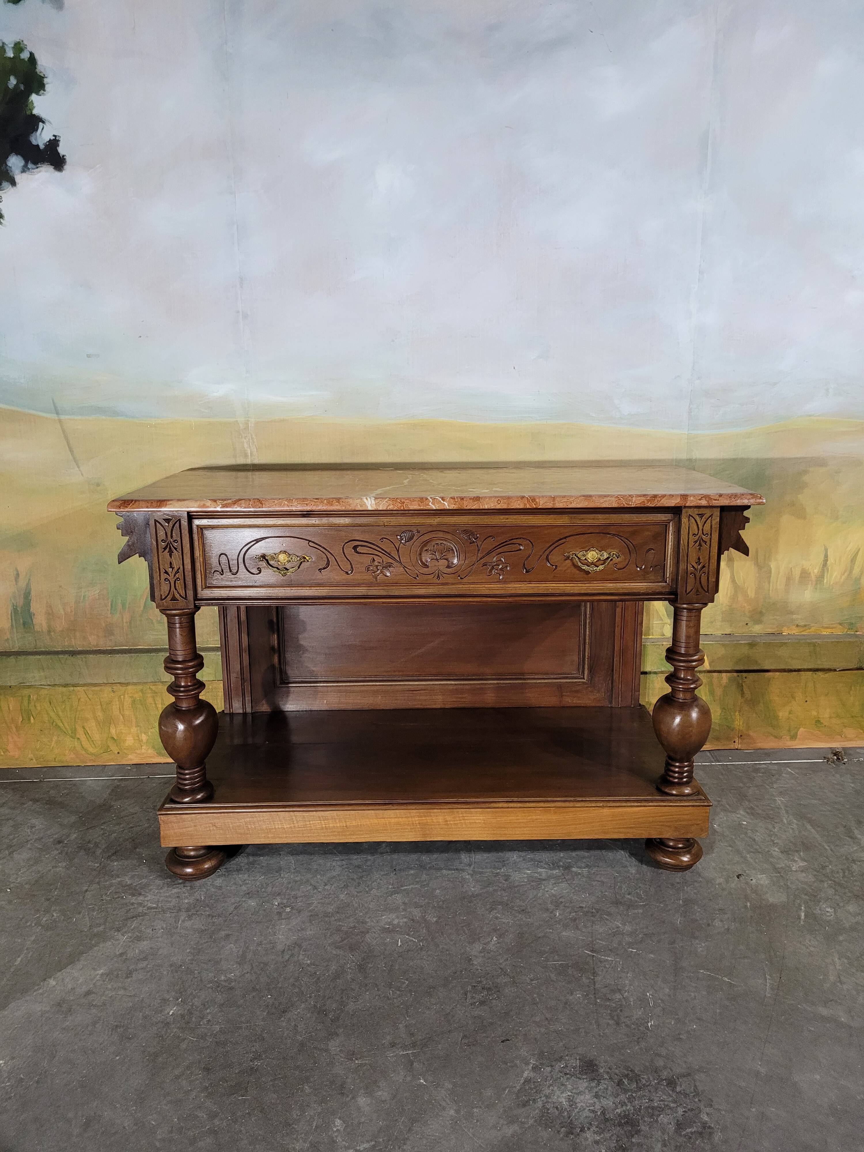 Console en noyer et marbre XIX ème