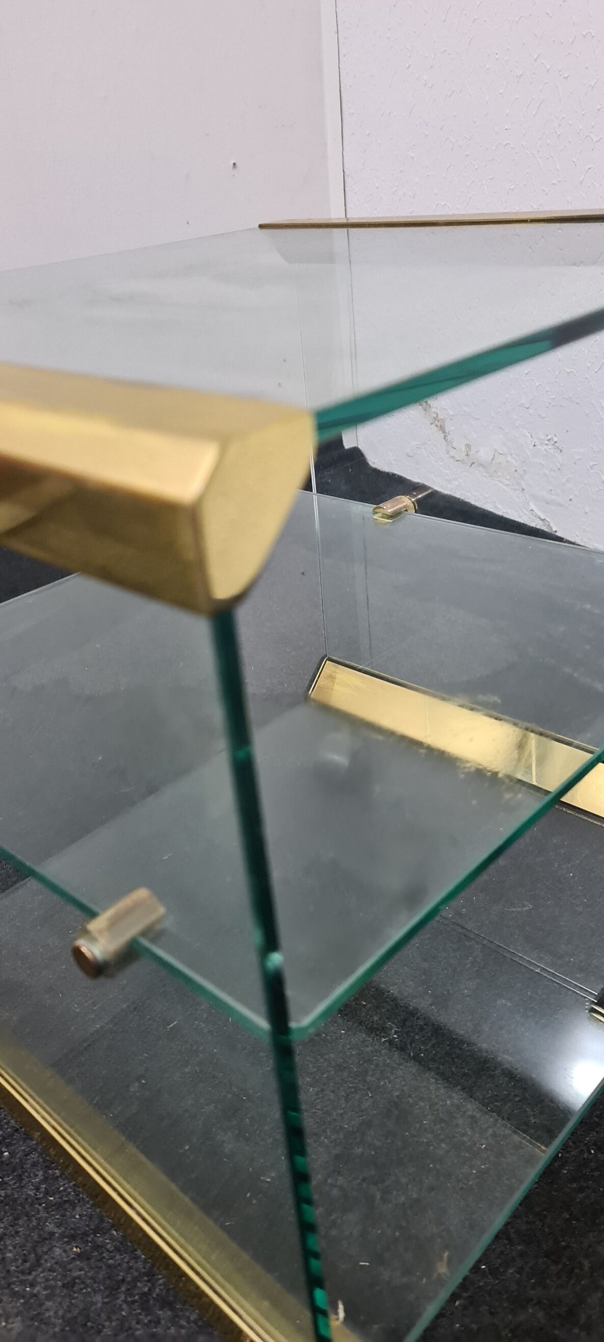 Vintage glass sidetable on wheels