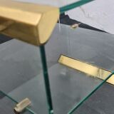 Table d’appoint vintage en verre sur roulettes