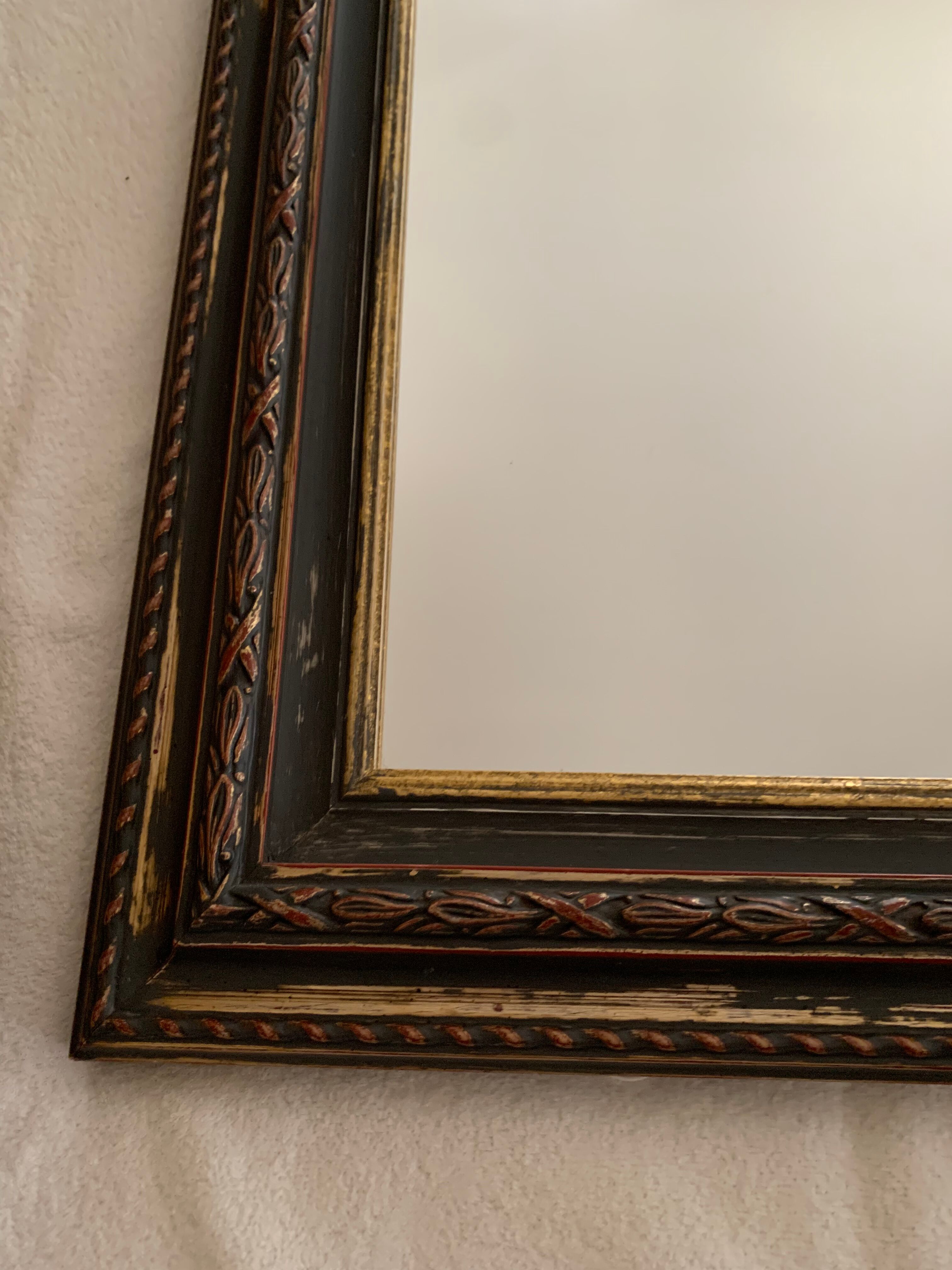 Miroir rectangle ancien lours bois sculpté peint patiné