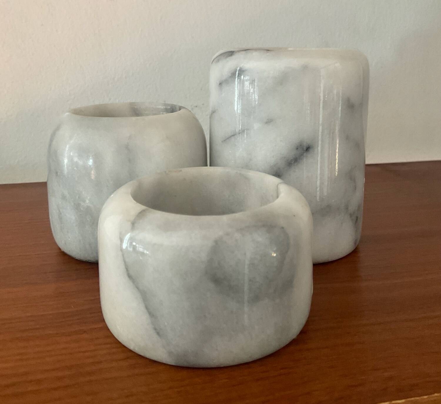 Vintage marble candlestick trio from the 1970s.