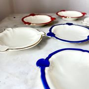 Cendrier en céramique vintage Rosenthal Elfenbein Kronach, série Miramar avec rouge