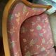 Art Deco style sofa, covered in Indian fabric with a pink background