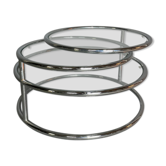 Glass coffee table with 3 trays