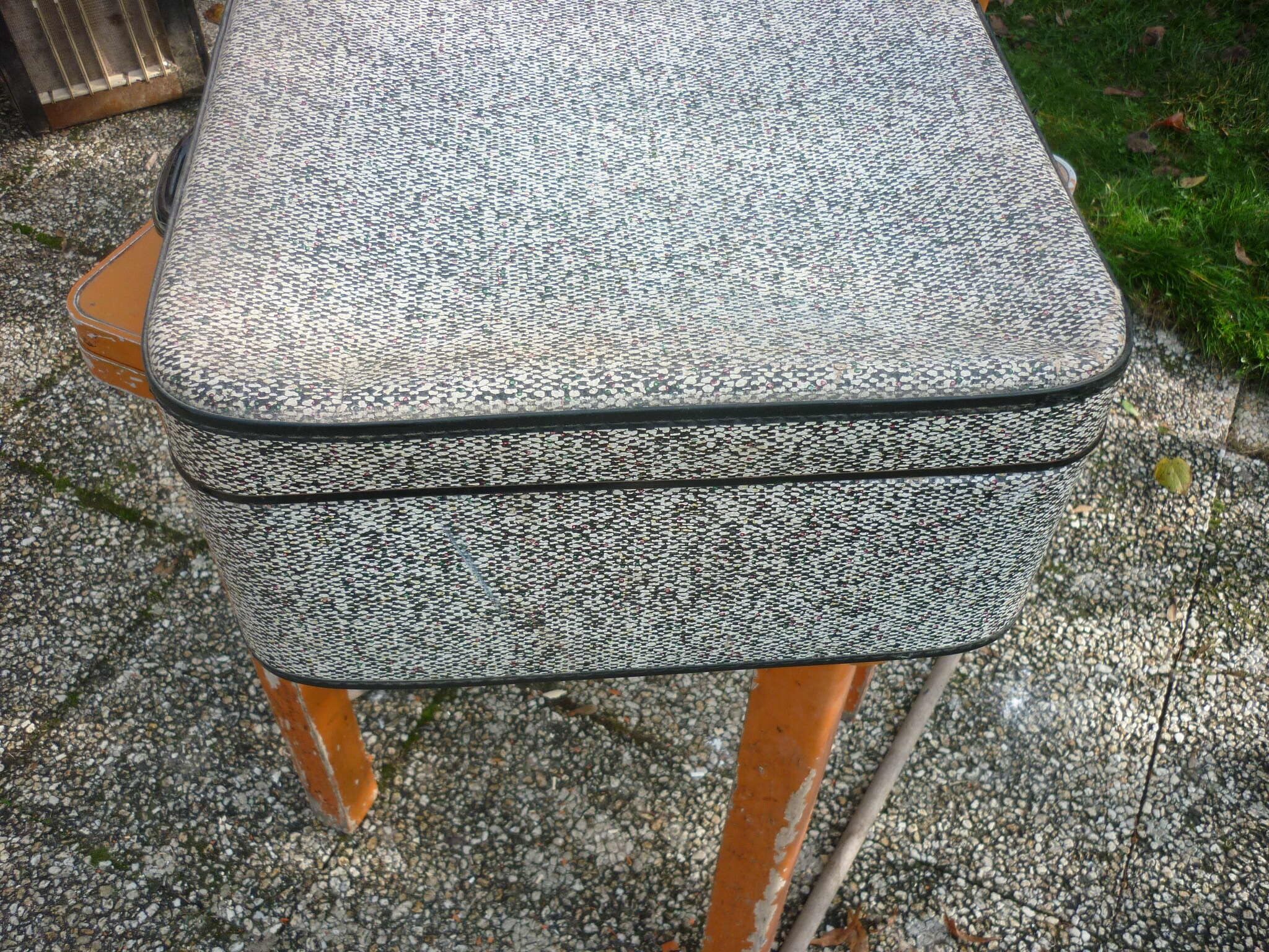 Antique black and white fibroc suitcase