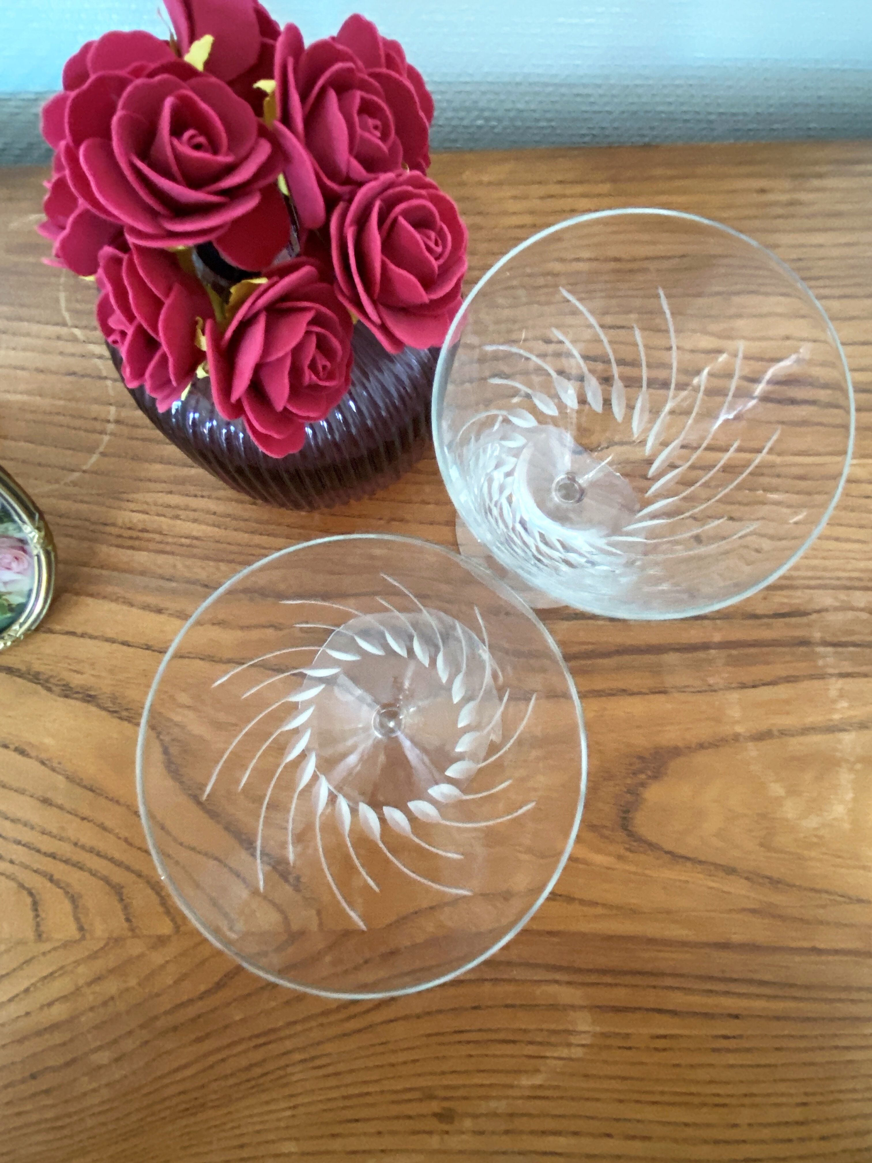 Set of 2 engraved glass water glasses 14 cl