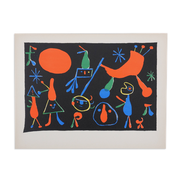 Joan Miro : Personnages dans les étoiles, lithographie