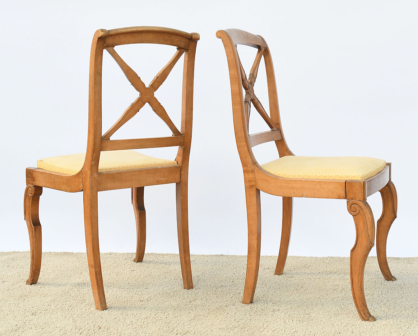 Pair of back chairs with braces