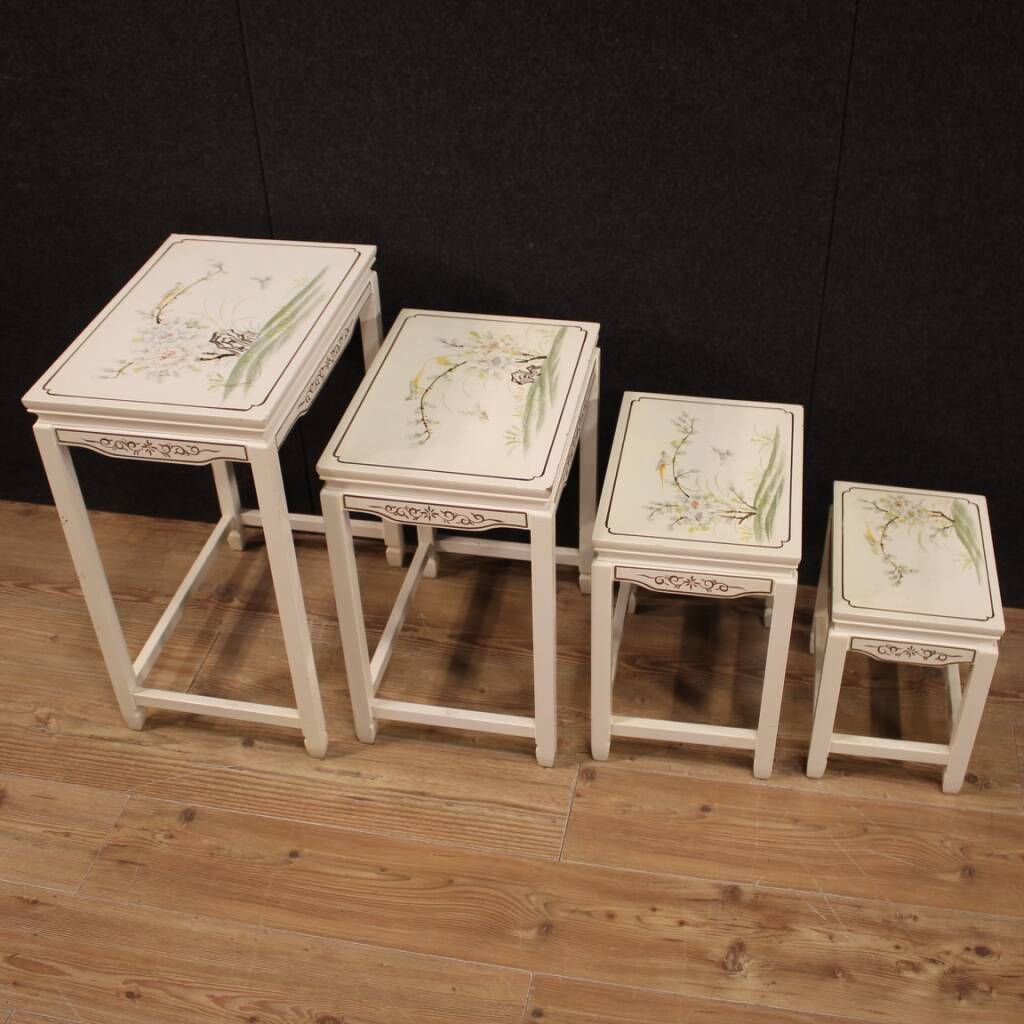 Set of 4 French lacquered and painted coffee tables