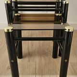 Set of 3 vintage nesting tables in smoked glass and black metal – 1970s