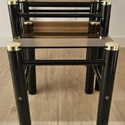 Set of 3 vintage nesting tables in smoked glass and black metal – 1970s