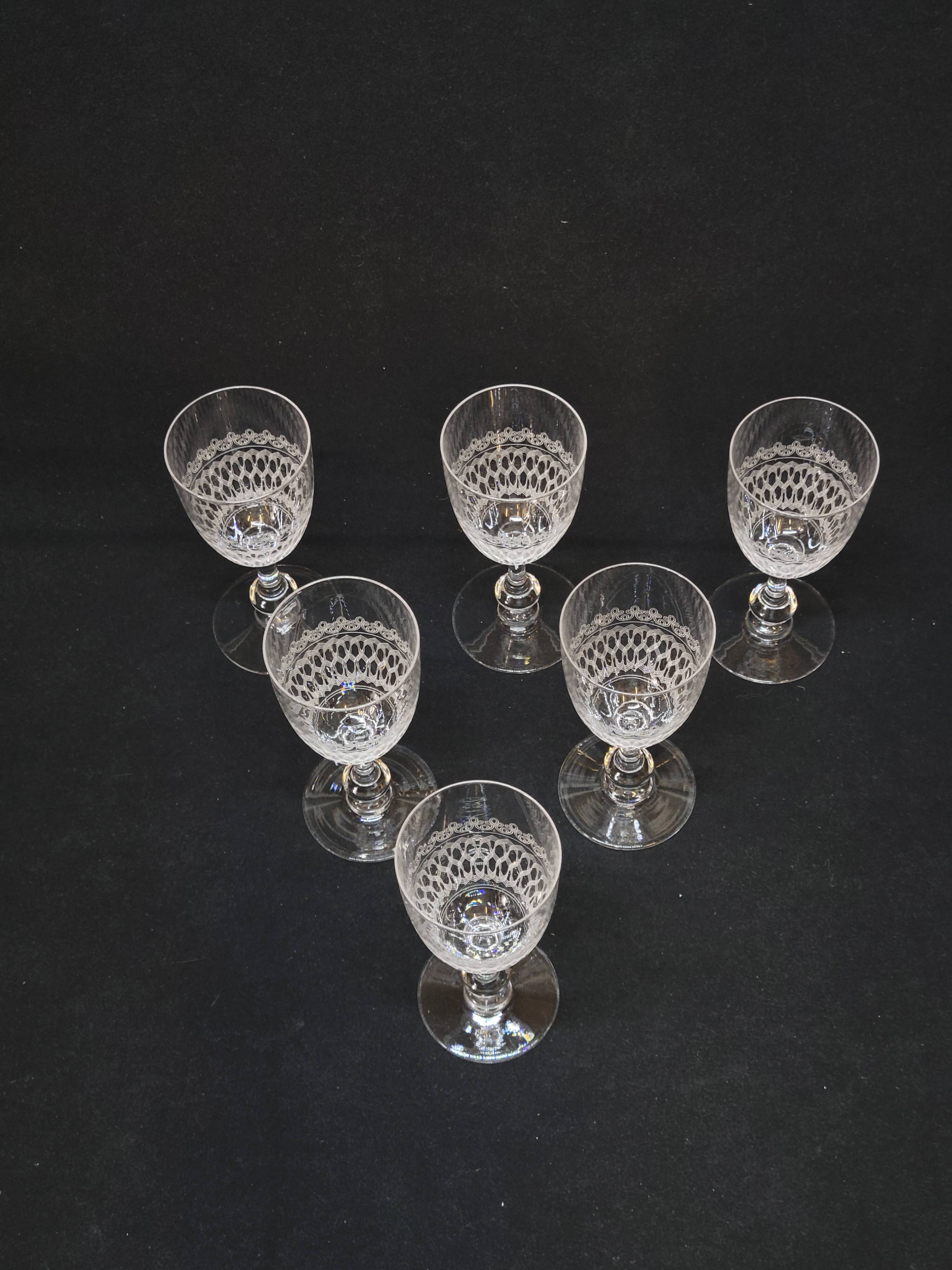 6 Antique Baccarat Crystal Engraved Wine/Port Glasses
