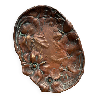 Ancienne coupe vide poche art nouveau en bronze signée