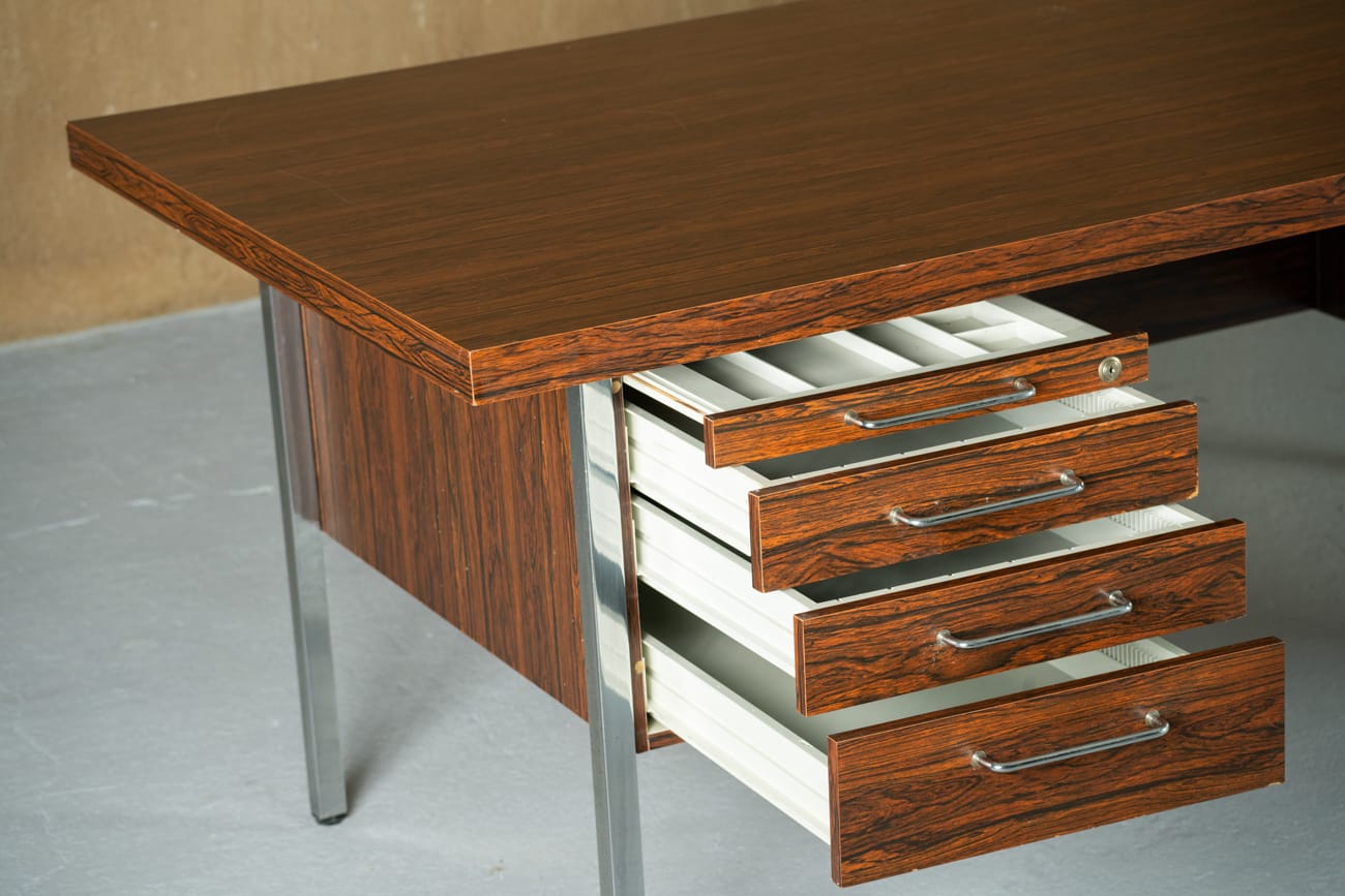 Mid-century rosewood and metal desk, Denmark 1970s