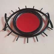 Black rattan mirror in the shape of an eye, 40x35 cm