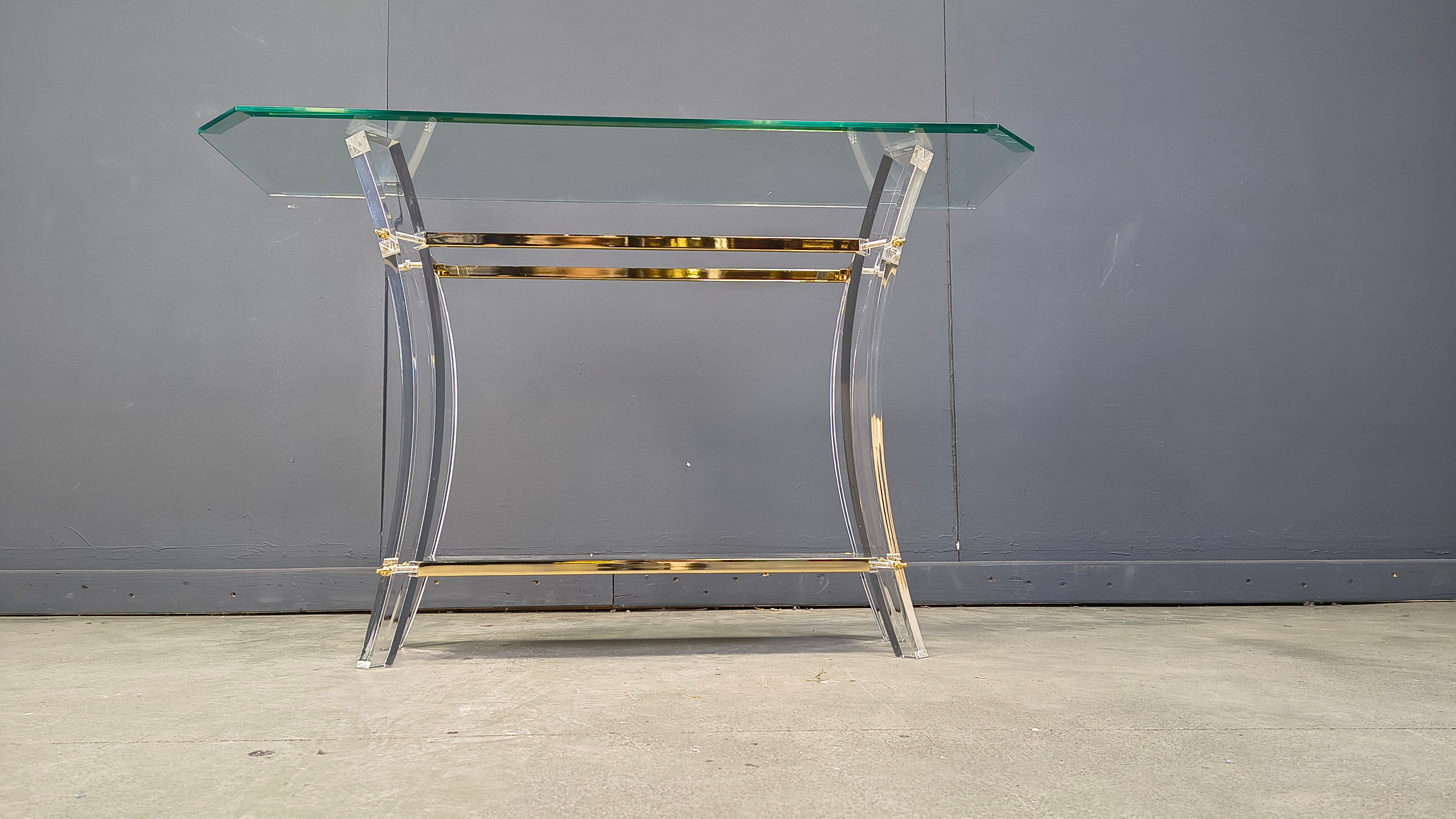 Brass and lucite console table, 1970s