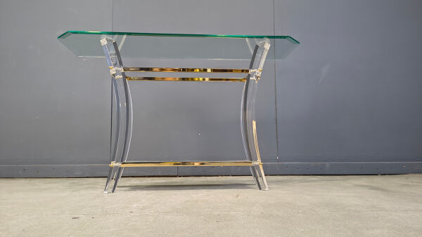 Table console en laiton et lucite, années 1970