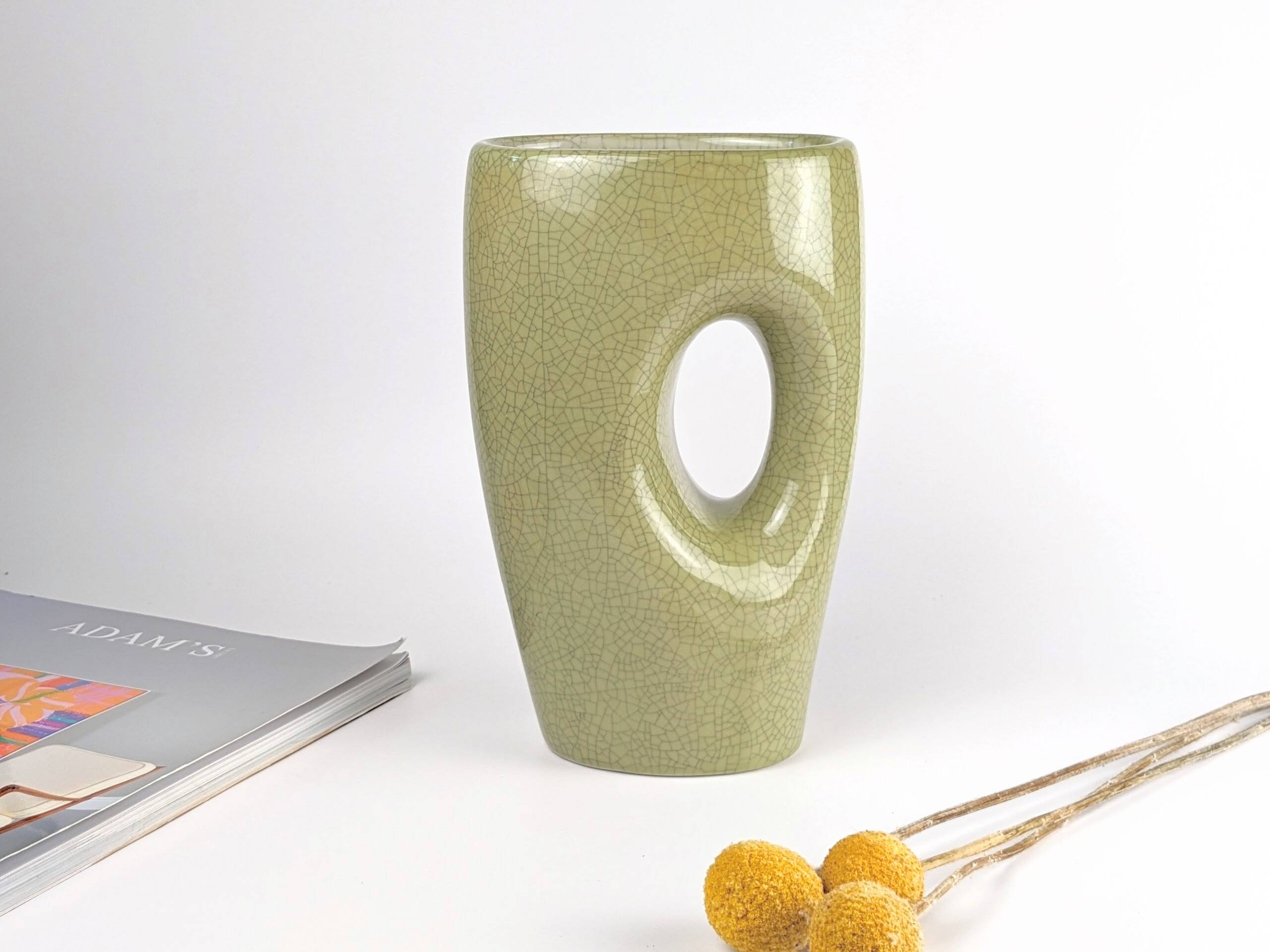 Vintage celadon enamel ceramic vase