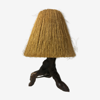 Lampe bois et sisal circa 60