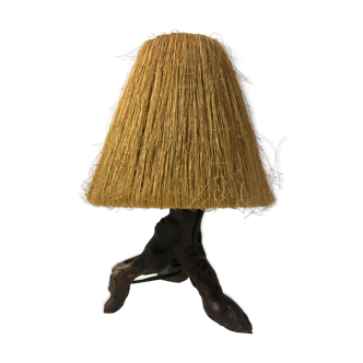 Lampe bois et sisal circa 60