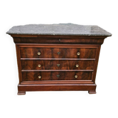 Commode En Acajou Flammé Et Plateau Marbre Noir Veiné