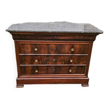 Flamed Mahogany Commode with Veined Black Marble Top