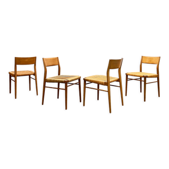 Mid century cherry wood dining chairs by Georg Leowald for Wilkhahn, Set of 4, Germany,1950s