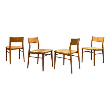 Mid century cherry wood dining chairs by Georg Leowald for Wilkhahn, Set of 4, Germany,1950s