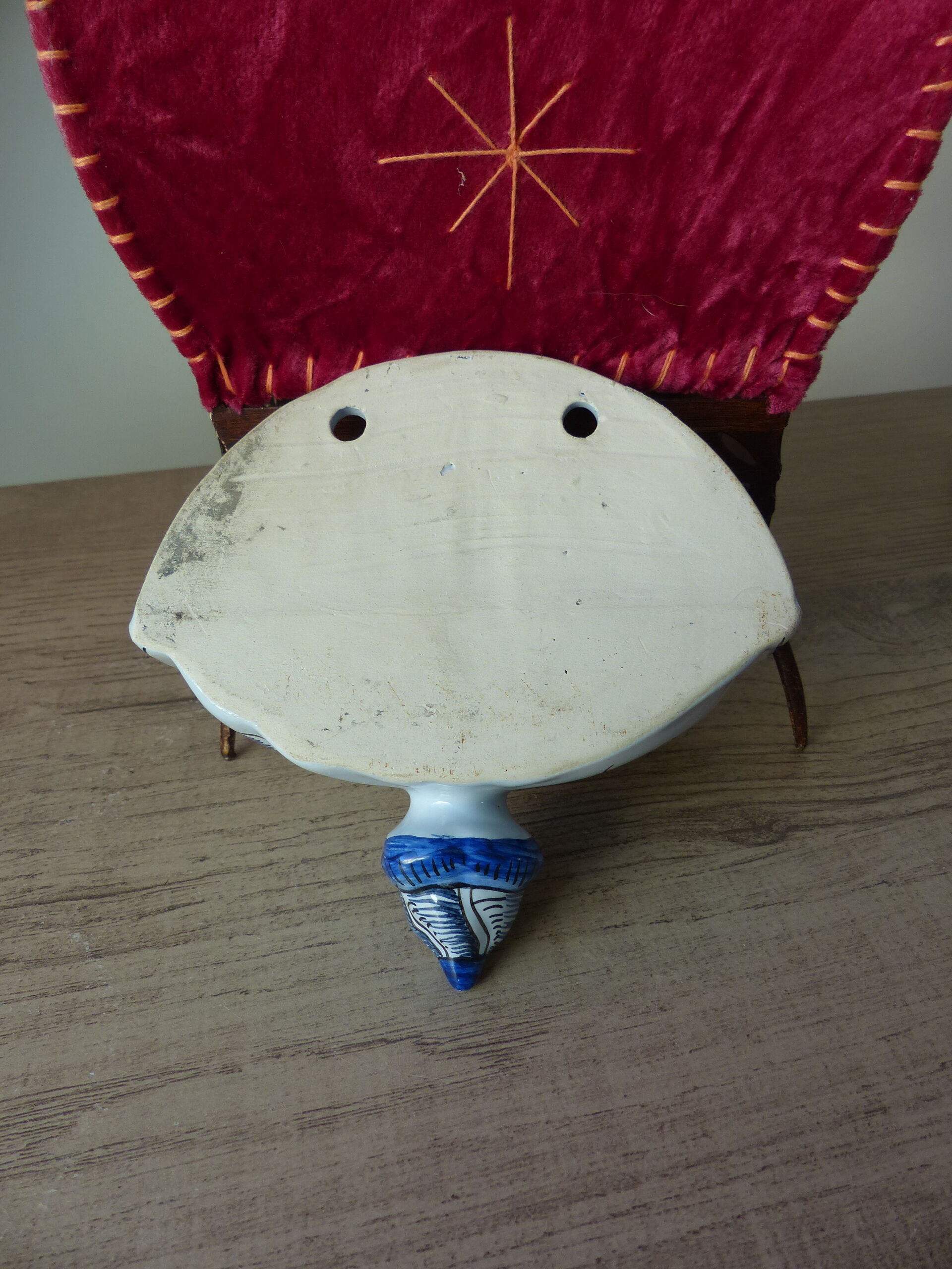 Old earthenware soap holder old Rouen hand-painted décor